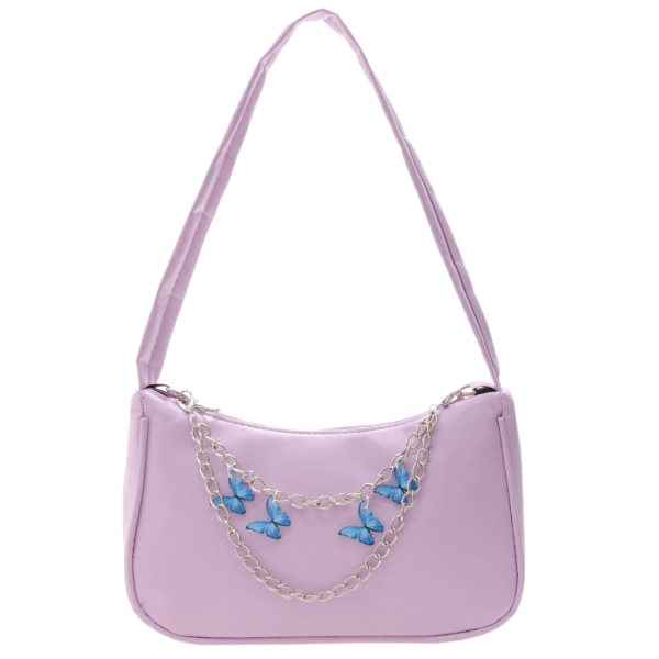 Mode Kvinnor Liten Axelväska Underarmsväska PU Läder & Nylon Dam Vintage Butterfly Chain Pure Color Dragkedja Mini Handväska
