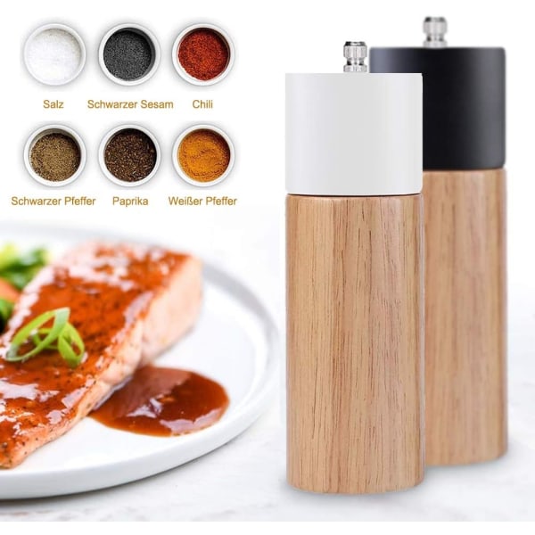 2 trä salt- och pepparkvarnar, kryddkvarn och kvarn (med justerbar keramisk salt- och pepparkvarn)
