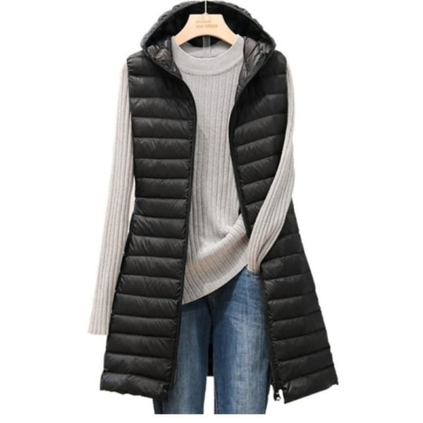 Ny kvinnlig höst- och vinterjacka med medium lång huva Black XL