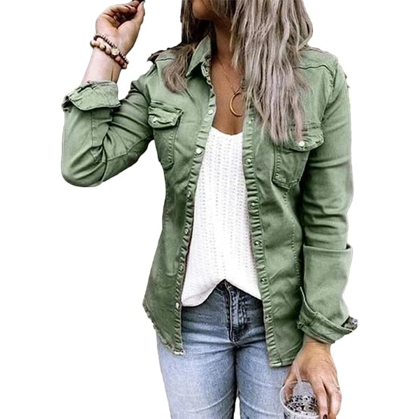 HAUFR Långärmad, causual fit kofta, jeansjacka, jeansjacka för damer Toppar Army Green Medium