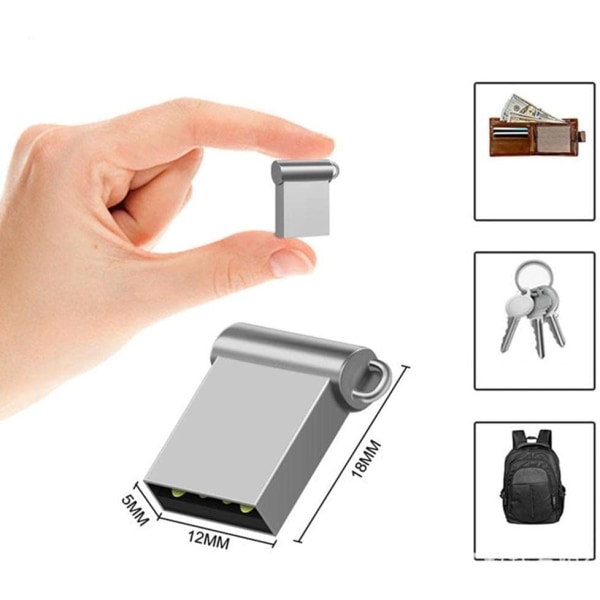 Mini USB minne Stick Metal Small Key (silver), 64GB