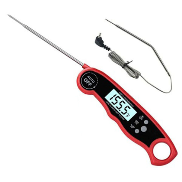 Köttgrilltermometer, digital LCD-termometer med 2 rostfria stålsonder, lång sladd och magnet