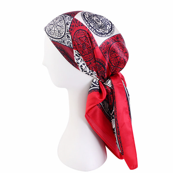 Cashewblomma turban cap - simulering silkes wrap halsduk cap bunt typ (vinröd)