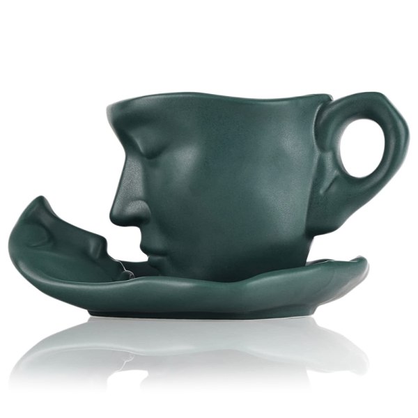 230 ml kaffekoppsset set abstrakt konst kyssande kaffekopp med bit och sked (grön)