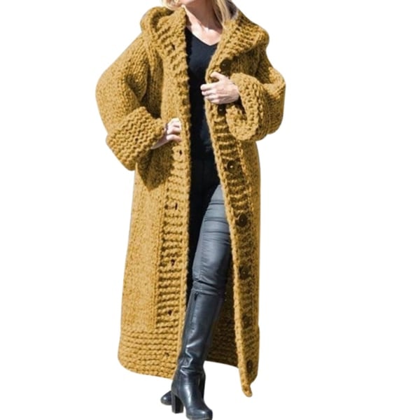 Vinterkappa Dam Casual Cotton Blend Huvkappa Tjock stickad lång kofta grå 4xl