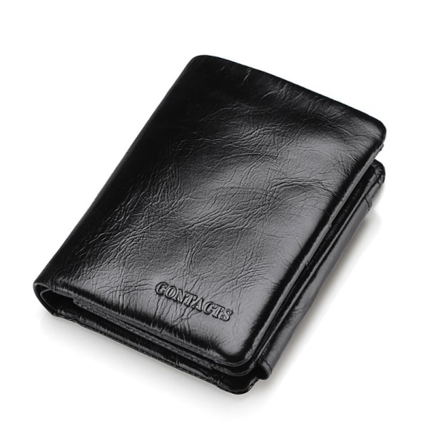 Läderplånbok för män, slimmad plånbok med myntfack & RFID-skydd Svart