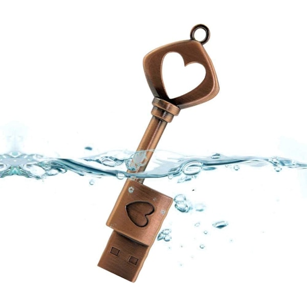 128GB 2.0 Pen drive Vintage Metal Koppar Heart Key Modell USB