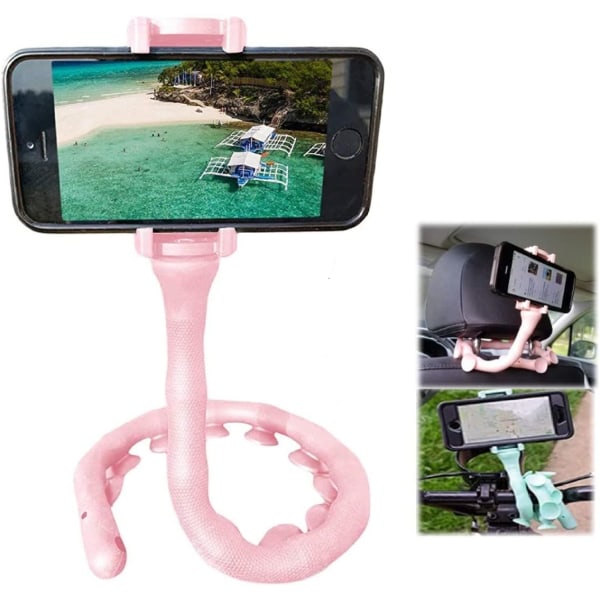 Flexibel vridbar telefon/iPhone-hållare med sugkoppar (rosa)