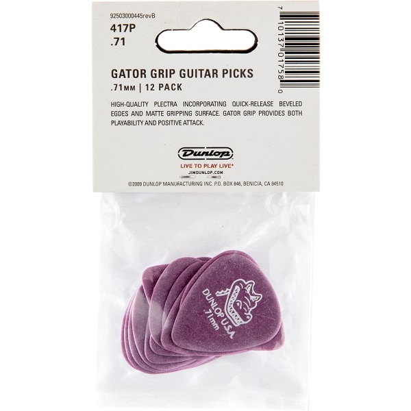 12-pack Standard ,71 mm lila gitarrplockar