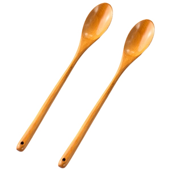 Set om 2, träskedar med långt handtag, längd 28 cm, träskedar för matlagning och omrörning