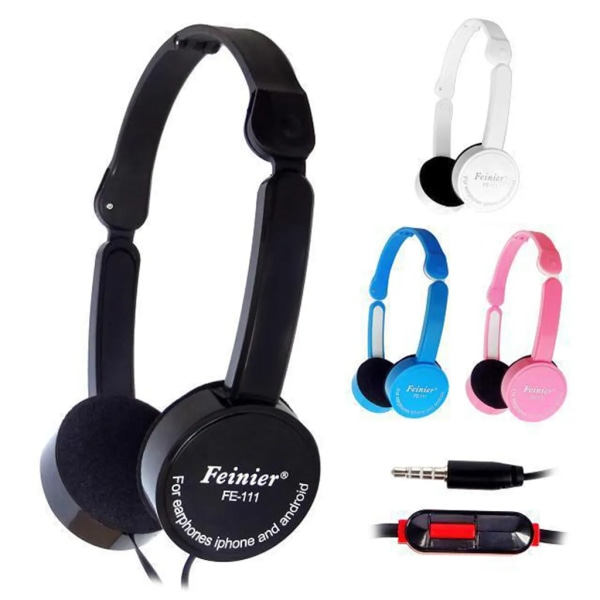 Infällbara, hopfällbara over-ear-hörlurar för barn med mikrofon stereobas (rosa) rosa