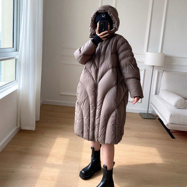 Oversize Hooded Down Jacket Dam Långa Parkas Ytterkläder Tjocka Grey S