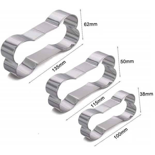 Dog Bone Cookie Cutter Set, rostfritt stål, 3-delat