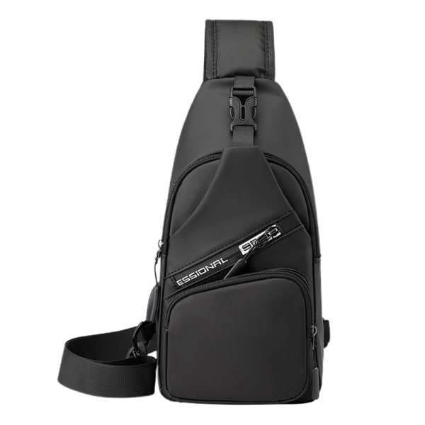 Bröstväska USB uppladdningsbar ryggsäck anti-stänk resa liten svart