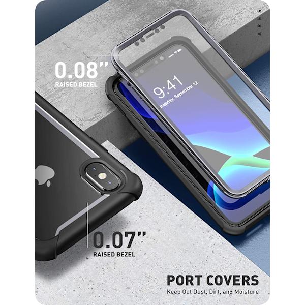 iPhone Xs Full-Body Clear Bumper Case Skärmskydd Svart