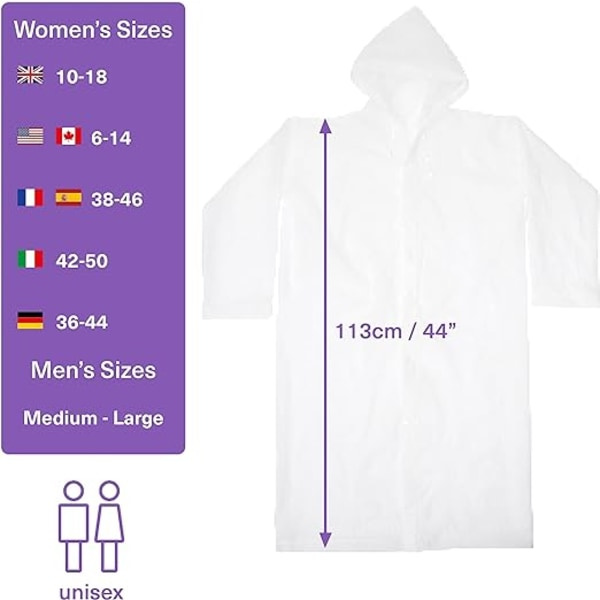 2-pack genomskinlig bärbar regnkappa Återanvändbar EVA-huva vattentät regnponcho för vuxna