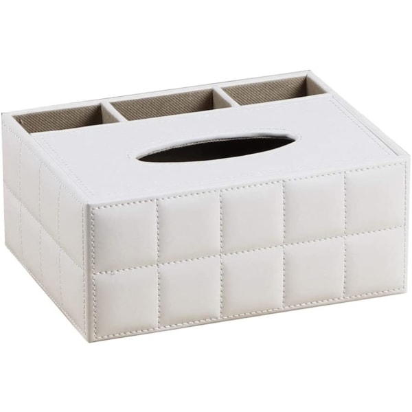 Läder Tissue Box Cover Rektangulär Multifunktion, White Grid
