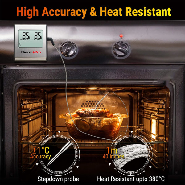 Digital kötttermometer med stor LCD-display, timer och rostfri temperatursond