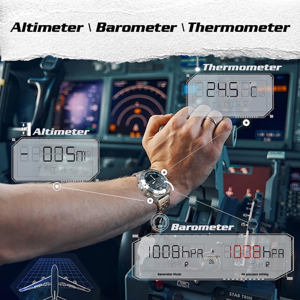 Sports Military Waterproof Watch for Herr med Kompass Stoppur Höjdmätare Termometer Barometer