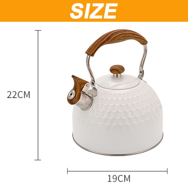 2,5 L Whistle te vattenkokare, spishäll te vattenkokare rostfritt stål med träfibrer vikbart handtag, högt