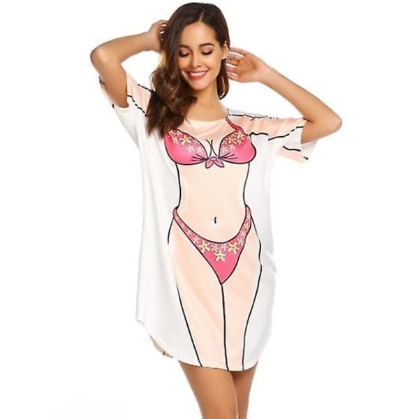 Bikinitopp för dam Cover Up Kortärmad Söt print Cover-up Baggy T-shirt Klänning Fun Wear fm