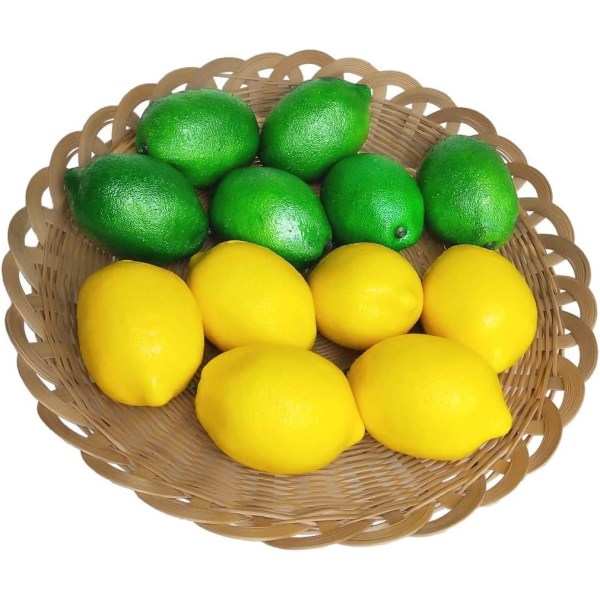 12 st konstgjorda citroner falska gula+gröna citroner 2,9" X 2"