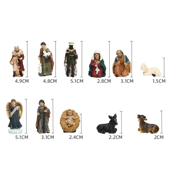 11 delar Harts Julkrubba Staty Set Nativity Dekorationer Hantverk Tillbehör Juldekoration Presenter