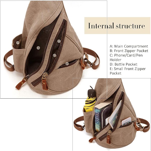 Canvas Sling Bag - Liten Crossbody ryggsäck Shoulder Casual Daypack ryggsäck för män kvinnor