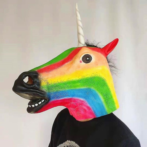 Halloween Party Mask Latex Mask Rolig Halloween Rainbow Horse Head Mask Huvudbonad Cos Dress Up