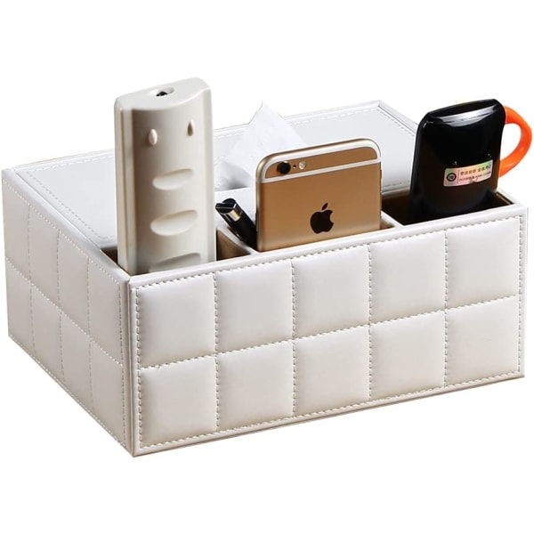 Läder Tissue Box Cover Rektangulär Multifunktion, White Grid