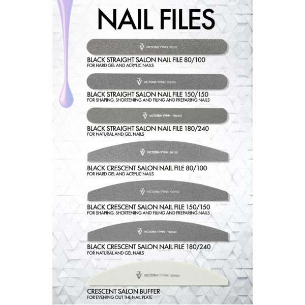 10-pack nagelfilar - Crescent - 180/240 - Victoria Vynn - Gråvit