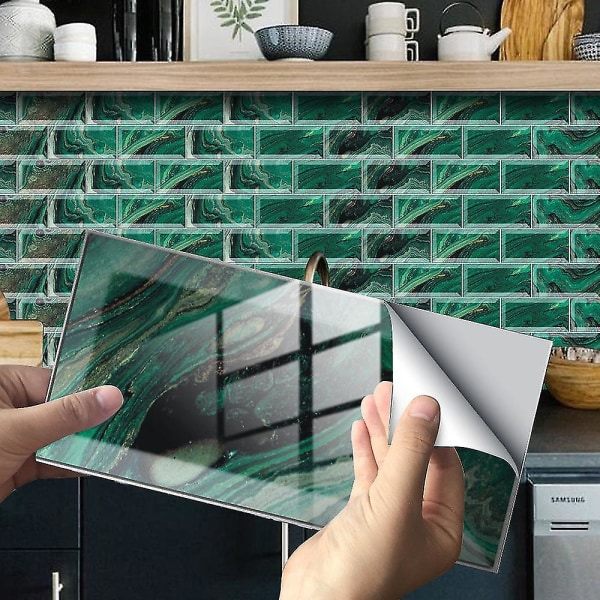 Självhäftande självhäftande golvdekal (12 stycken 20*10cm) imiterad väggkakel kristallfilm