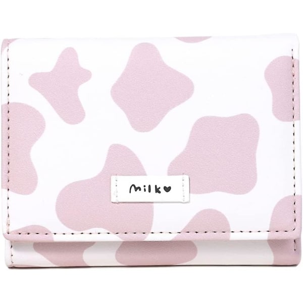 Cow Print Wallet Trifold Wallet Cash Pocket Card Holder ID-plånbok för kvinnor (rosa)