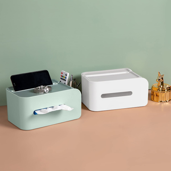 Facial Tissue Box rektangulär, med fjärrkontrollhållare, vit