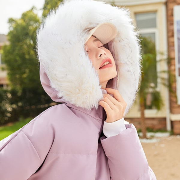 Dunjacka Dam Lång Huva Pälskrage Vinterjacka Rosa Lila XXXL