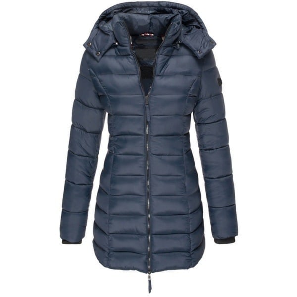 Kvinnors medellånga Slim Coton Suit Warm Coat Marinblå L