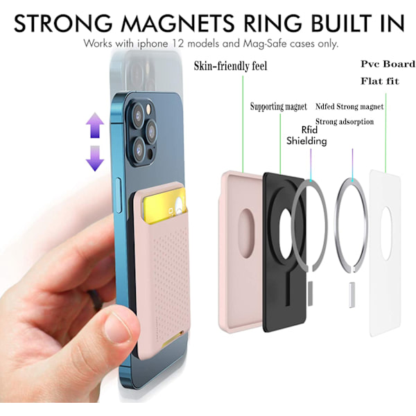 Korthållare för telefonens baksida för magnetisk silikonplånbok, rosa