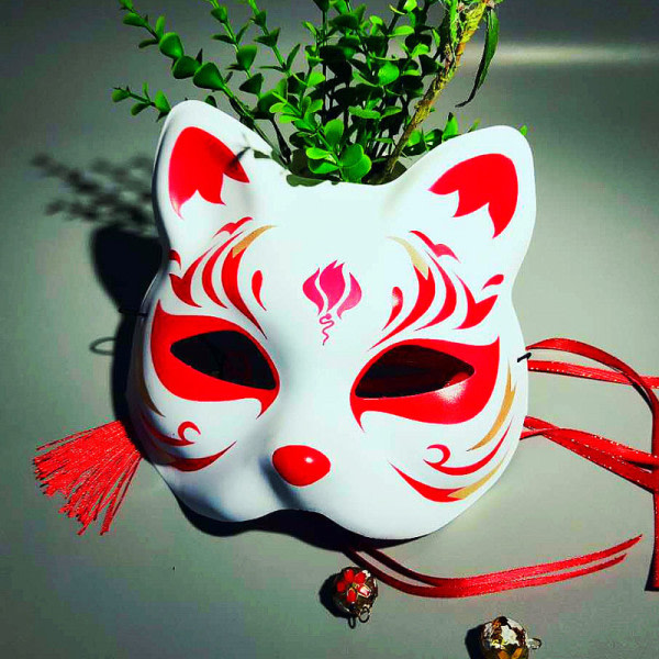 Handmålad Half Face Fox Kitsune Mask Halloween Cosplay Masq C1 L1