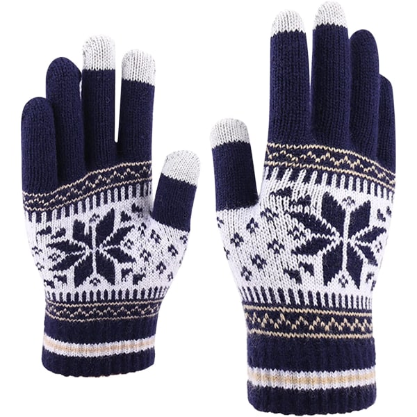 Snowflake Printing Touchscreen Fingrar Handskar, marinblå