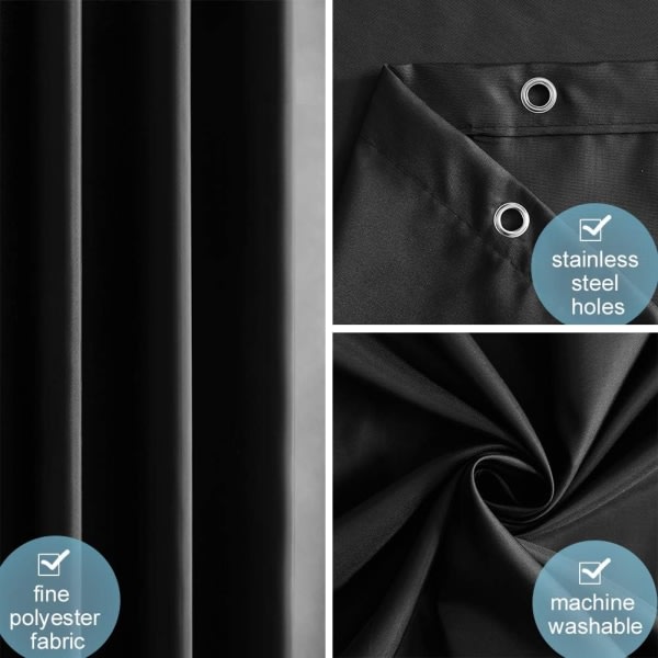 Polyestertyg svart vattentät och mögelbeständig duschdraperi i textil med krokar - 180x220cm