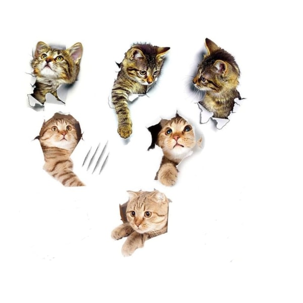 3D Cat Wall Stickers, 6 söta 3D Cat Stickers, 3D Cat Stickers,