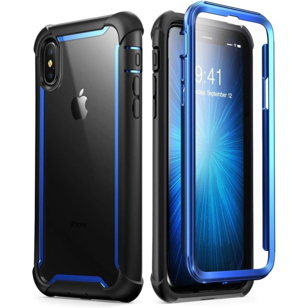 iPhone X 2017/ iPhone Xs genomskinligt case skärmskydd (blå)