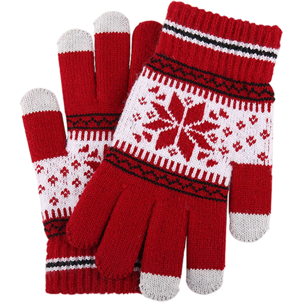 Snowflake Printing Pekskärm Fingrar Handskar, rödbruna