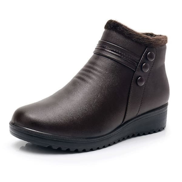 Mode Vinter Kvinnor Läder Ankel Warma Boots brun 5