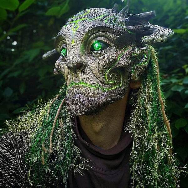 Halloween Green Man Elf Old Man Latex Mask med lampor Huvudbonader Kostym Bal B med lampor