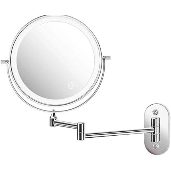 Sminkspegel LED upplyst, 1x/5x förstoring, med touch-omkopplare, USB laddningsbar, 360° rotation