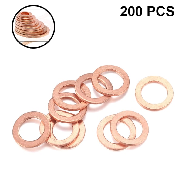 200 stycken platt kopparpackning M5-M14 O-ring kopparpackningssats plattringstätning set , 9 storlekar