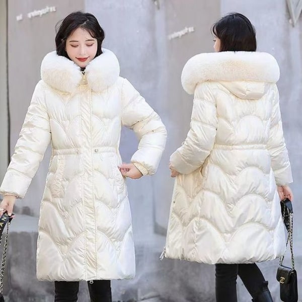 2023 Höstvinter Huva Pälskrage Lång Parkas Mujer Tjock Beige 17 XL