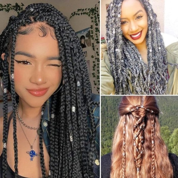 Dreadlock Hårringar Flätor Pärlor Hårnål SILVER Silver