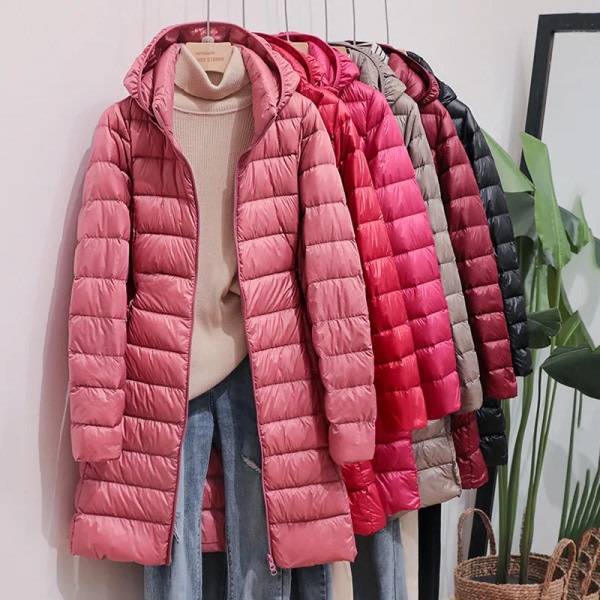 SEDUTMO Vinterdunjackor för dam Lång Ultralätt tunn kappa Rosa 4XL
